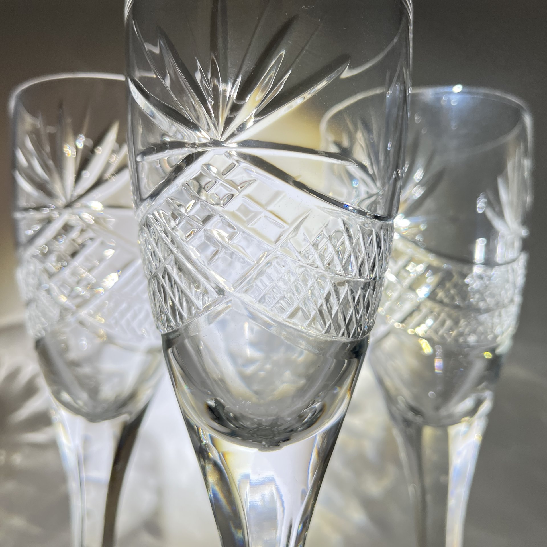 Набор из 3 бокалов с геометрическим декором, хрусталь, пресс, СССР, 1970-1990 гг.