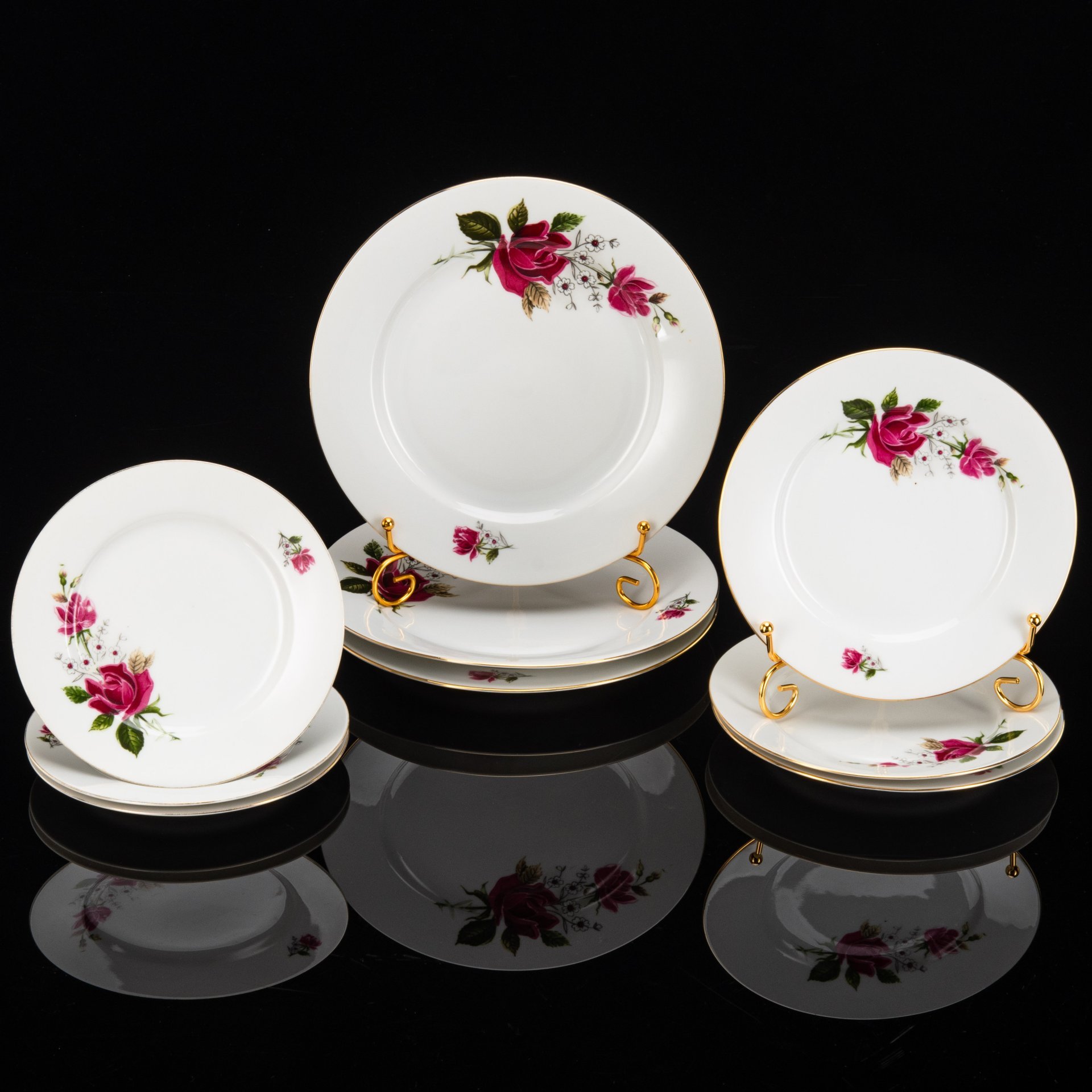 Сервиз обеденный с цветочным декором на 3 персоны (13 предметов), фарфор, деколь, золочение, Epiag D. F., Чехословакия, 1946-1970 гг.