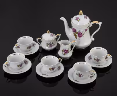 Сервиз кофейный, украшенный изображением роз, на 5 персон (13 предметов), Wtoctawek