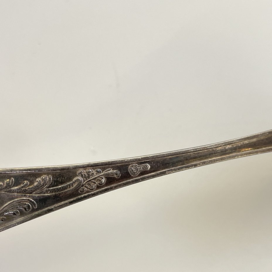 Салатная ложка с растительным декором на ручке, мНЦ (медь-никель-цинк), Кольчугинский завод цветных металлов, СССР, 1960-1980 гг.