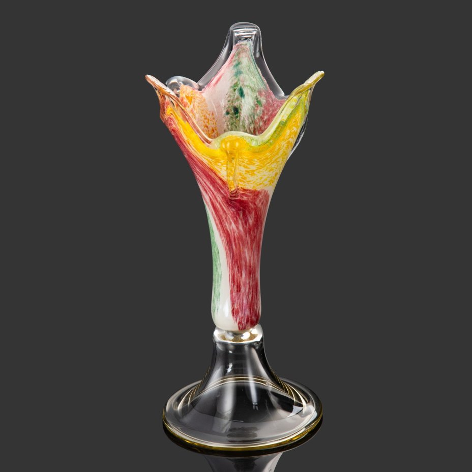 Ваза интерьерная, в виде кубка на высокой ножке, Art Murano, стекло, гутная техника, spatter