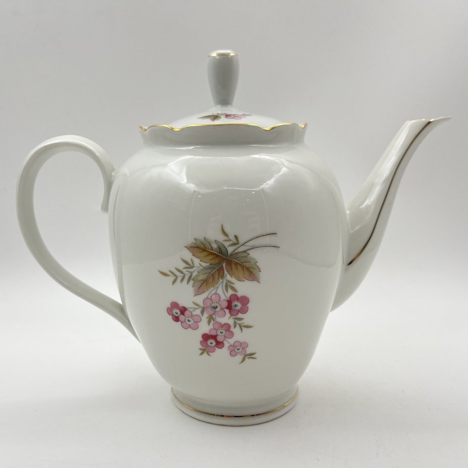 Чайник с нежным цветочным декором, фарфор, деколь, золочение, Kahla-Könitz, Германия, 1954-1962 гг.