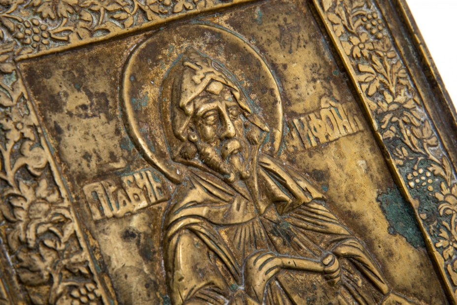 Икона "Преподобный Нифонт", латунь, литье, Российская Империя, 1880-1890 гг.