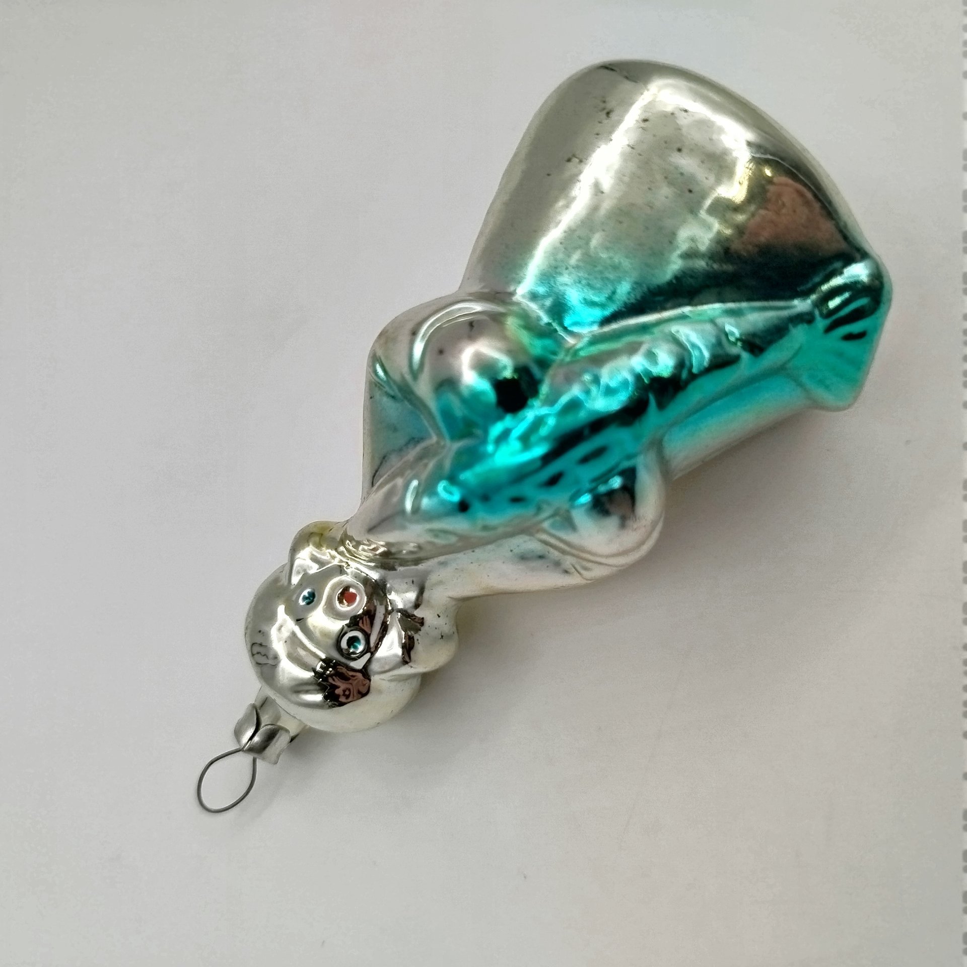 Игрушка ёлочная "Емеля с щукой", стекло, аэрография, СССР, 1960-1980 гг.