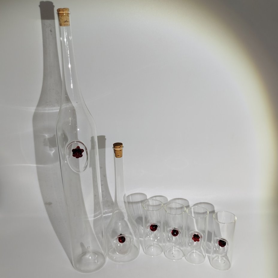 Набор для ягодных настоек на 4 персоны (6 предметов), стекло, дерево, Западная Европа, 1980-2000 гг.