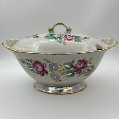 Супница/террина с цветочным декором, фарфор, роспись, люстр, золочение, Барановский фарфоровый завод, СССР, 1970-1991 гг.