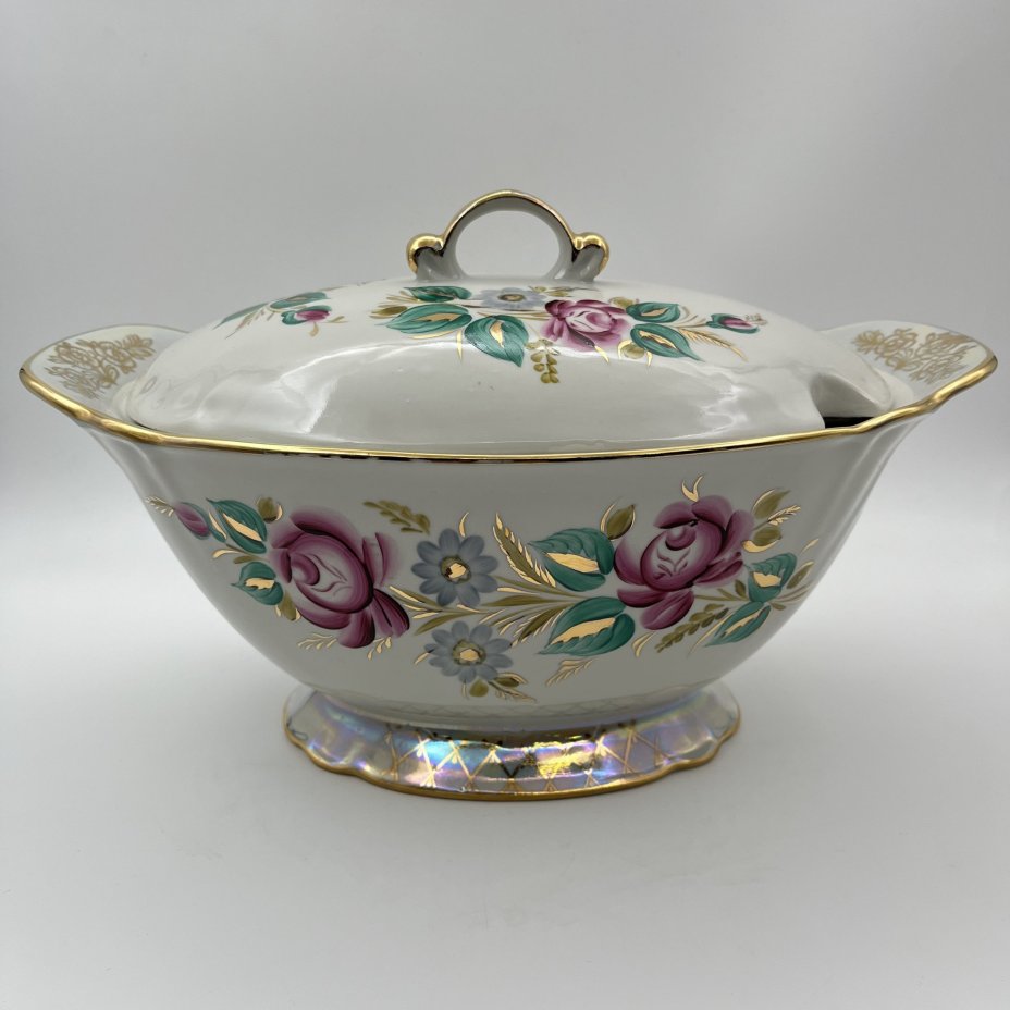 Супница/террина с цветочным декором, фарфор, роспись, люстр, золочение, Барановский фарфоровый завод, СССР, 1970-1991 гг.