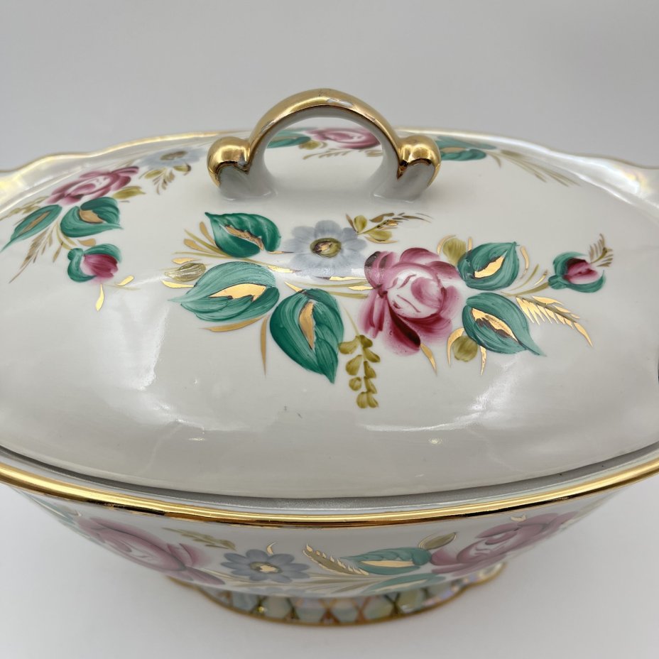 Супница/террина с цветочным декором, фарфор, роспись, люстр, золочение, Барановский фарфоровый завод, СССР, 1970-1991 гг.