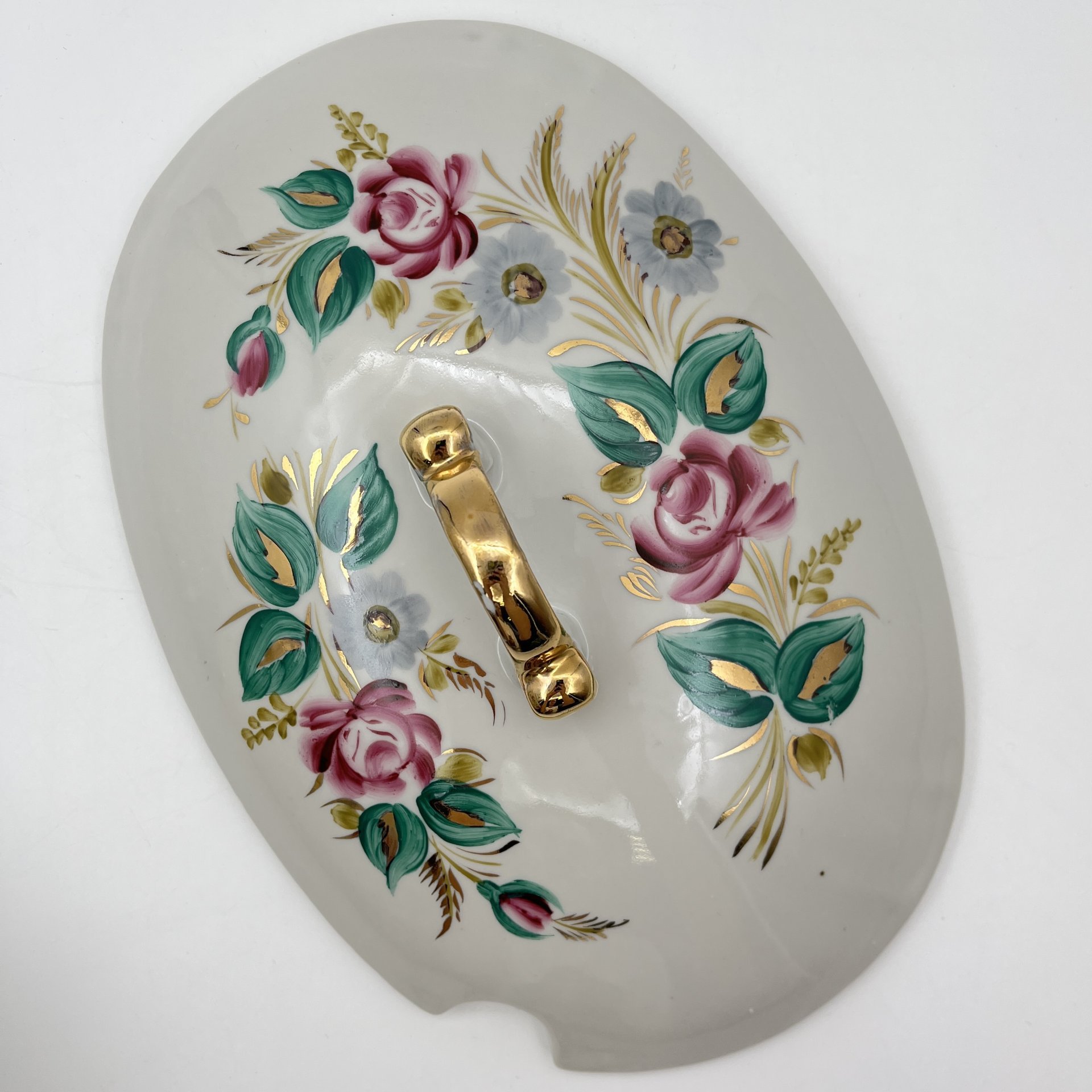Супница/террина с цветочным декором, фарфор, роспись, люстр, золочение, Барановский фарфоровый завод, СССР, 1970-1991 гг.