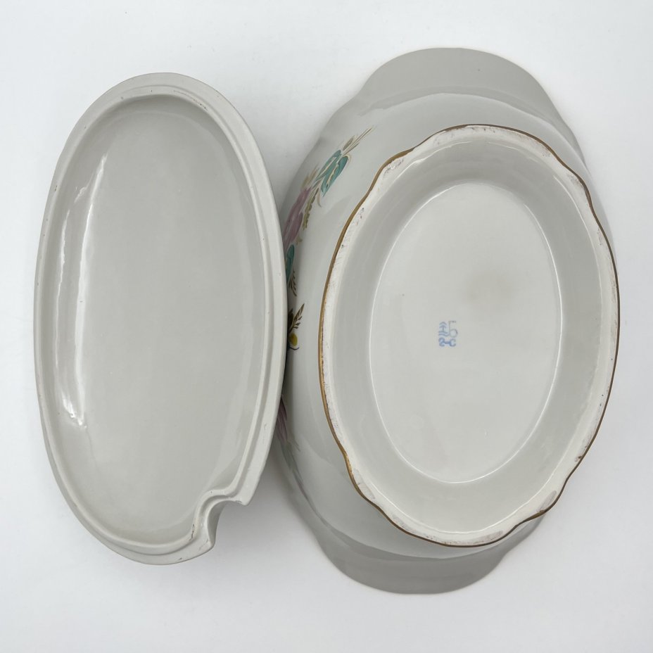 Супница/террина с цветочным декором, фарфор, роспись, люстр, золочение, Барановский фарфоровый завод, СССР, 1970-1991 гг.