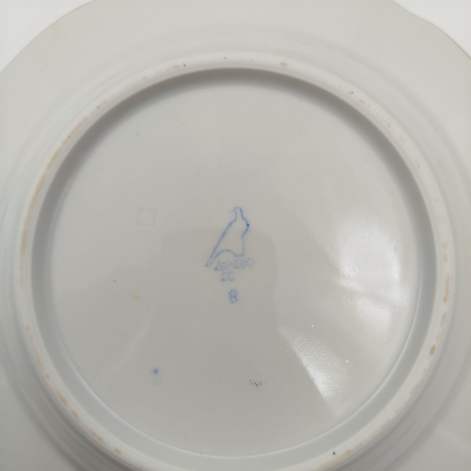 Набор пирожковых (закусочных) тарелок с цветочным декором на 6 персон, фарфор, деколь, золочение, Дулевский фарфоровый завод (Дулёво), СССР, 1968-1991 гг.