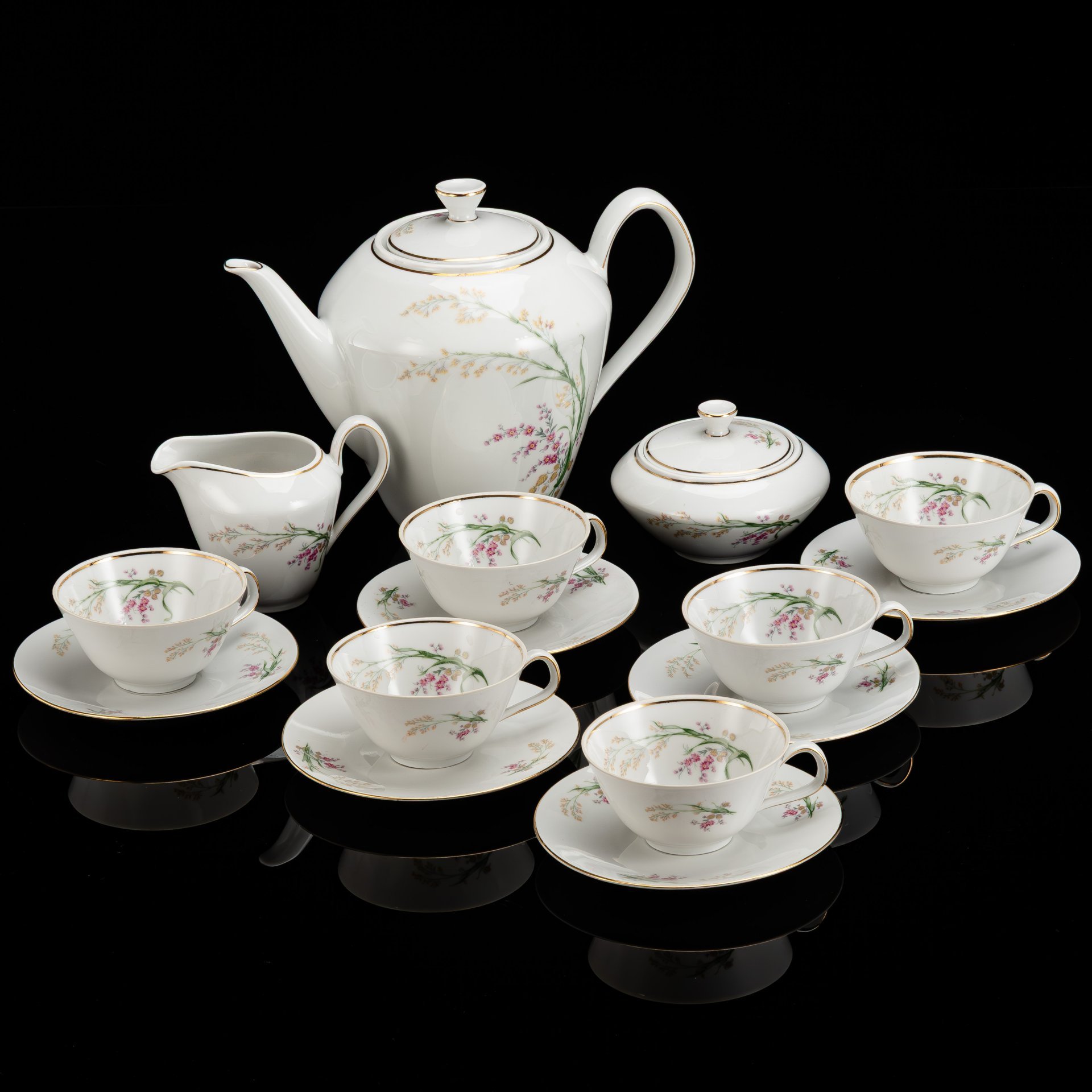 Сервиз чайный с цветочным декором на 6 персон (15 предметов)