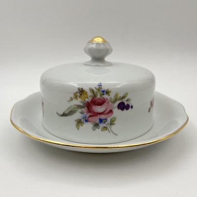 Масленка с цветочным декором, фарфор, деколь, золочение, Bohemia (Neurohlau), Чехословакия, 1970-1990 гг.