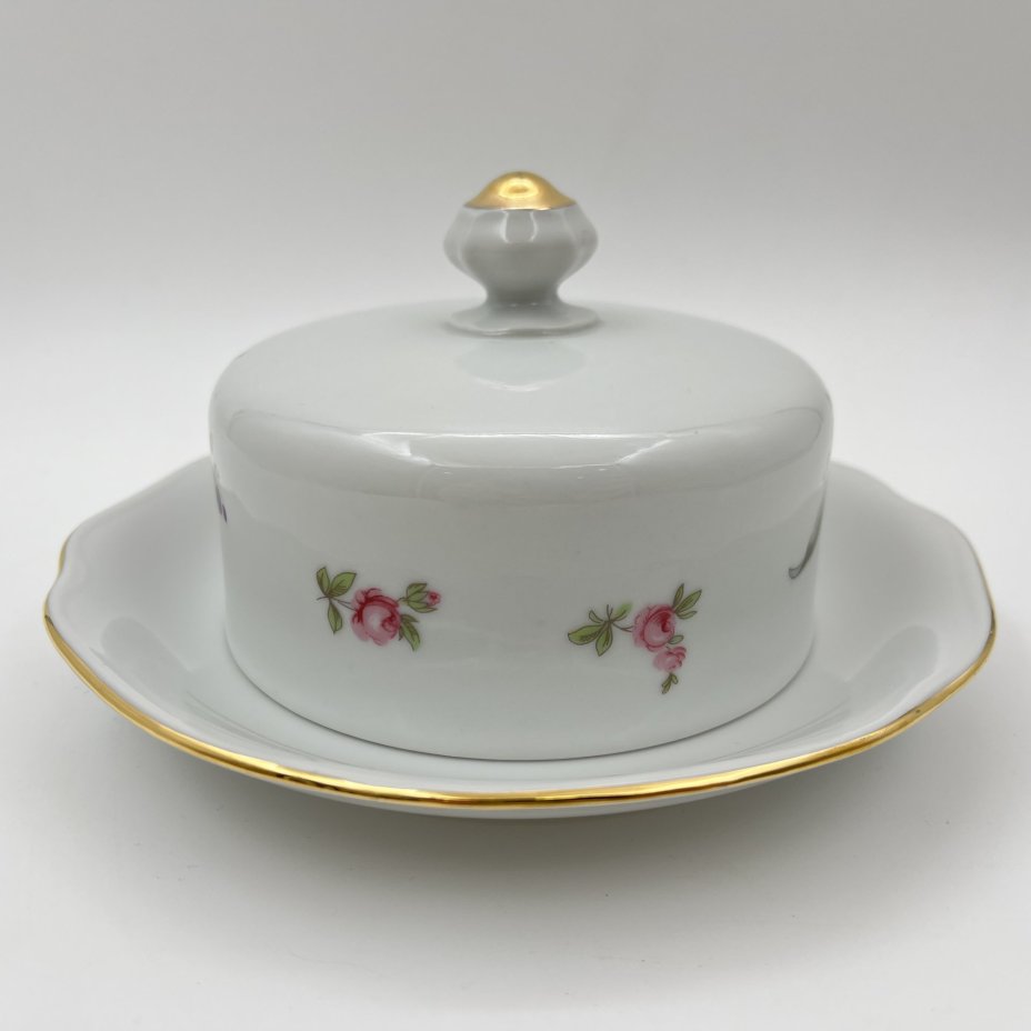 Масленка с цветочным декором, фарфор, деколь, золочение, Bohemia (Neurohlau), Чехословакия, 1970-1990 гг.