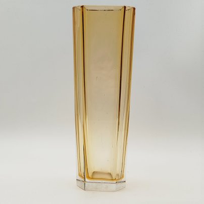 Ваза для цветов "Золотистая", автор Л.О. Юрген, хрусталь, широкая грань, Ленинградский завод художественного стекла (ЛЗХС), СССР, 1960-1980 гг.