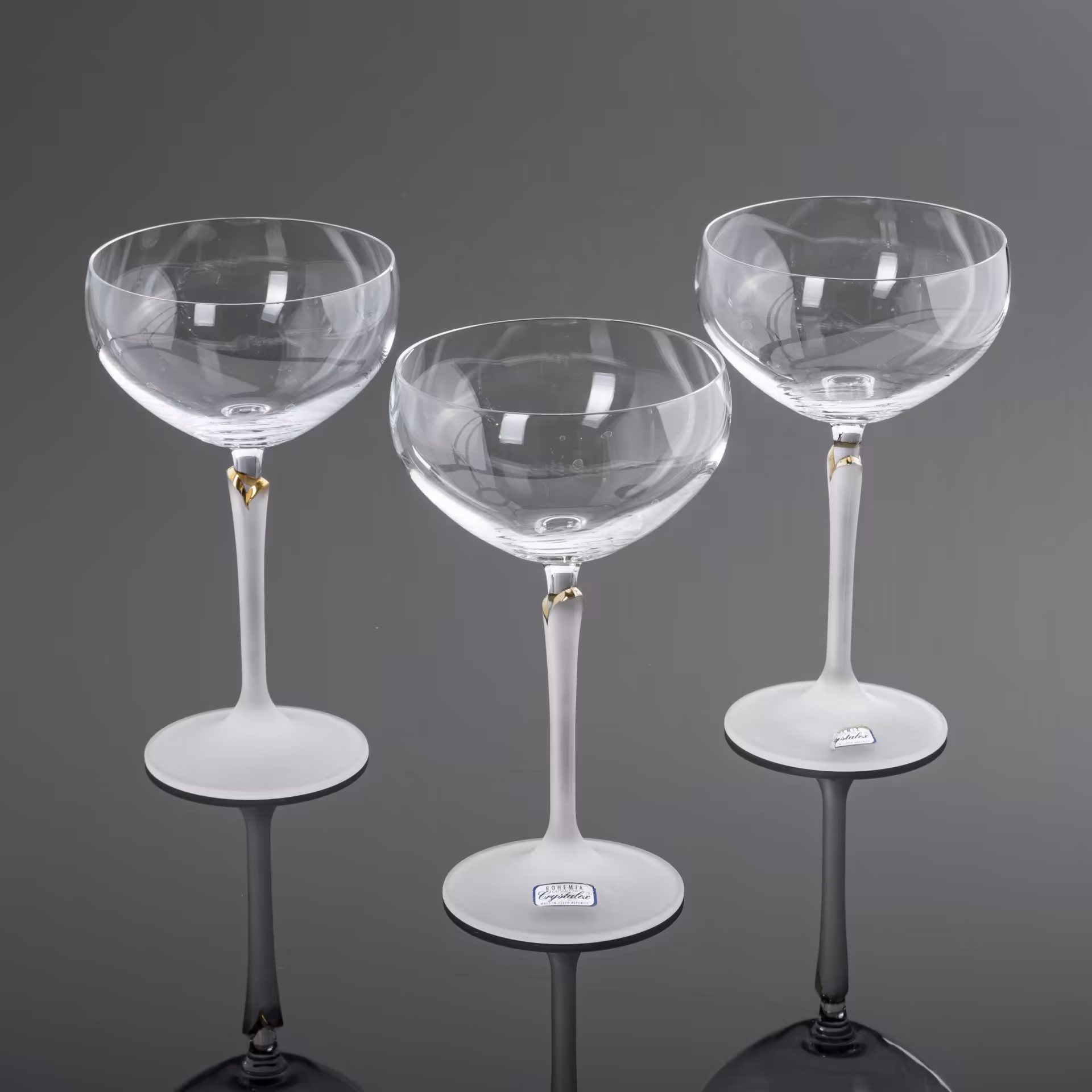 Набор из 3 бокалов для шампанского (креманок) на матовой ножке "Crystalex", Bohemia Crystal (Bohemia Glass)