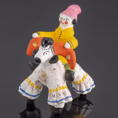 Игрушка Дымковская "Всадник на козлике"