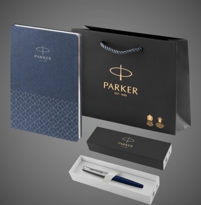 Подарочный набор: Ручка перьевая Parker Jotter Royal Blue CT, Mblue и Ежедневник недатированный, синий, Лаки и смолы: лак, нержавеющая сталь