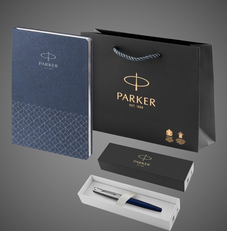 Подарочный набор: Ручка перьевая Parker Jotter Royal Blue CT, Mblue и Ежедневник недатированный, синий, Лаки и смолы: лак, нержавеющая сталь