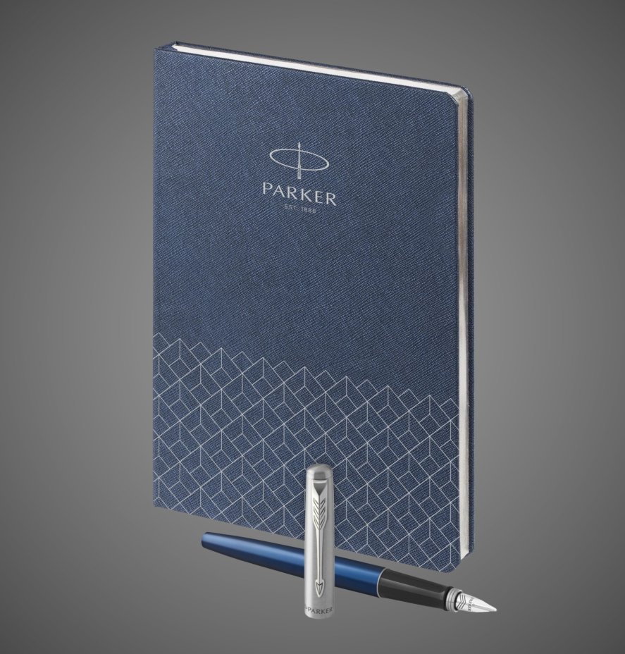 Подарочный набор: Ручка перьевая Parker Jotter Royal Blue CT, Mblue и Ежедневник недатированный, синий, Лаки и смолы: лак, нержавеющая сталь