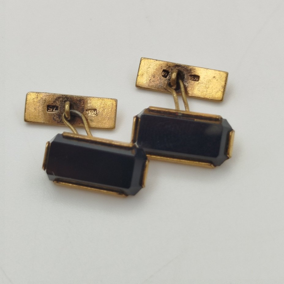 Запонки золотистого цвета с черными вставками (винтаж)