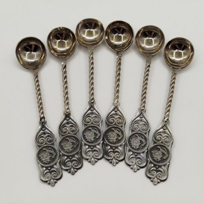 Набор из 6-ти ложек, украшенных изображением льва, металл, СССР, 1980-1990 гг.