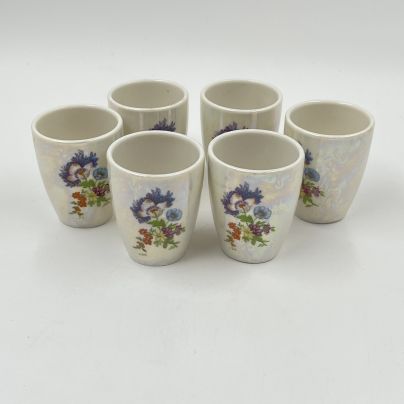 Набор из 6 стопок с цветочным декором, фарфор, люстр, деколь, СССР, 1980-1990 гг.