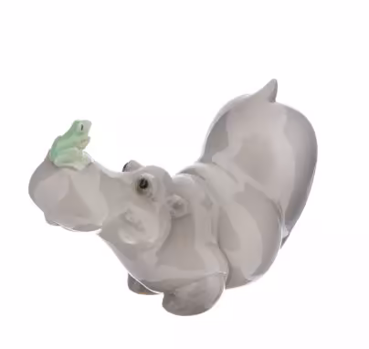 Статуэтка "Бегемот и лягушка", фарфор, роспись, мануфактура "NAO porcelain", Испания, 1980-2000 гг., NAO Porcelain