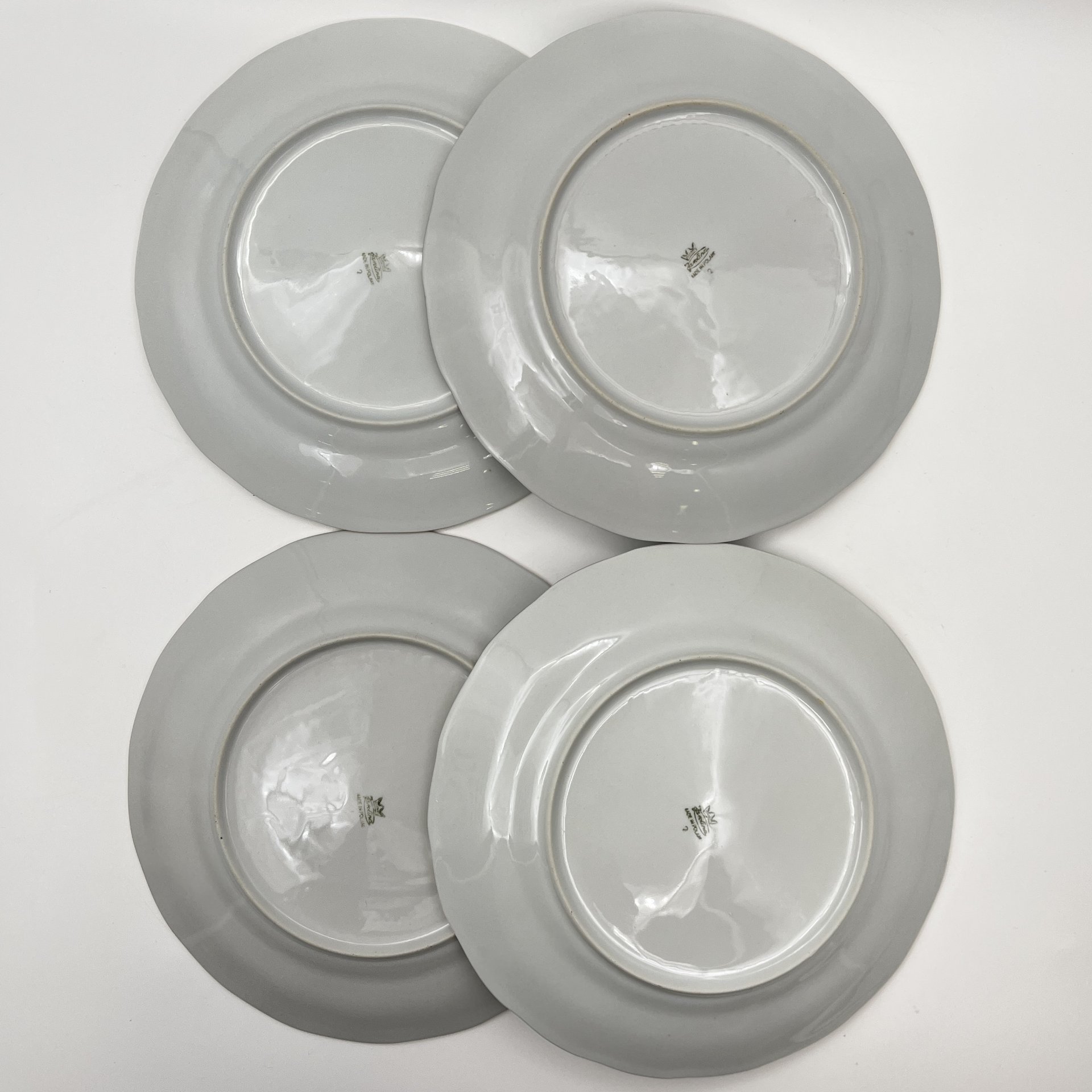 Набор из 4-х обеденных тарелок с изображением розы, фарфор, деколь, золочение, Karolina (Фарфоровая мануфактура «Каролина», Польша), Польша, 1980-1990 гг.