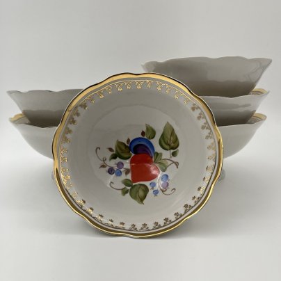 Набор из 6-ти пиал (мисок) с растительным декором, фарфор, роспись, золочение, Коростенский фарфоровый завод (КФЗ), СССР, 1970-1990 гг.