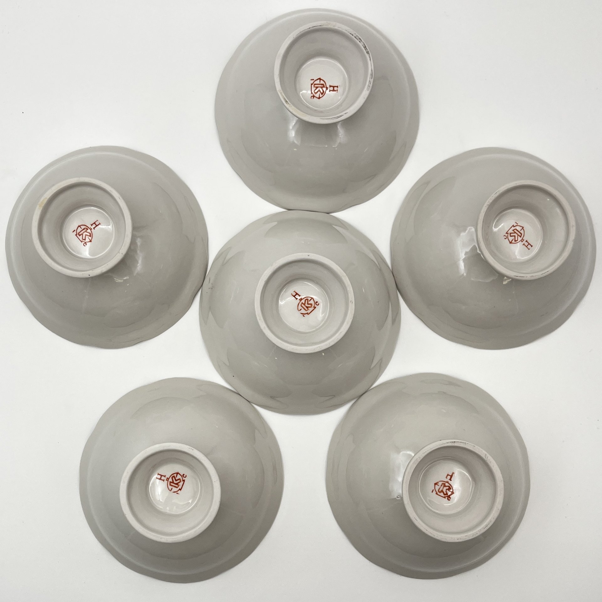 Набор из 6-ти пиал (мисок) с растительным декором, фарфор, роспись, золочение, Коростенский фарфоровый завод (КФЗ), СССР, 1970-1990 гг.