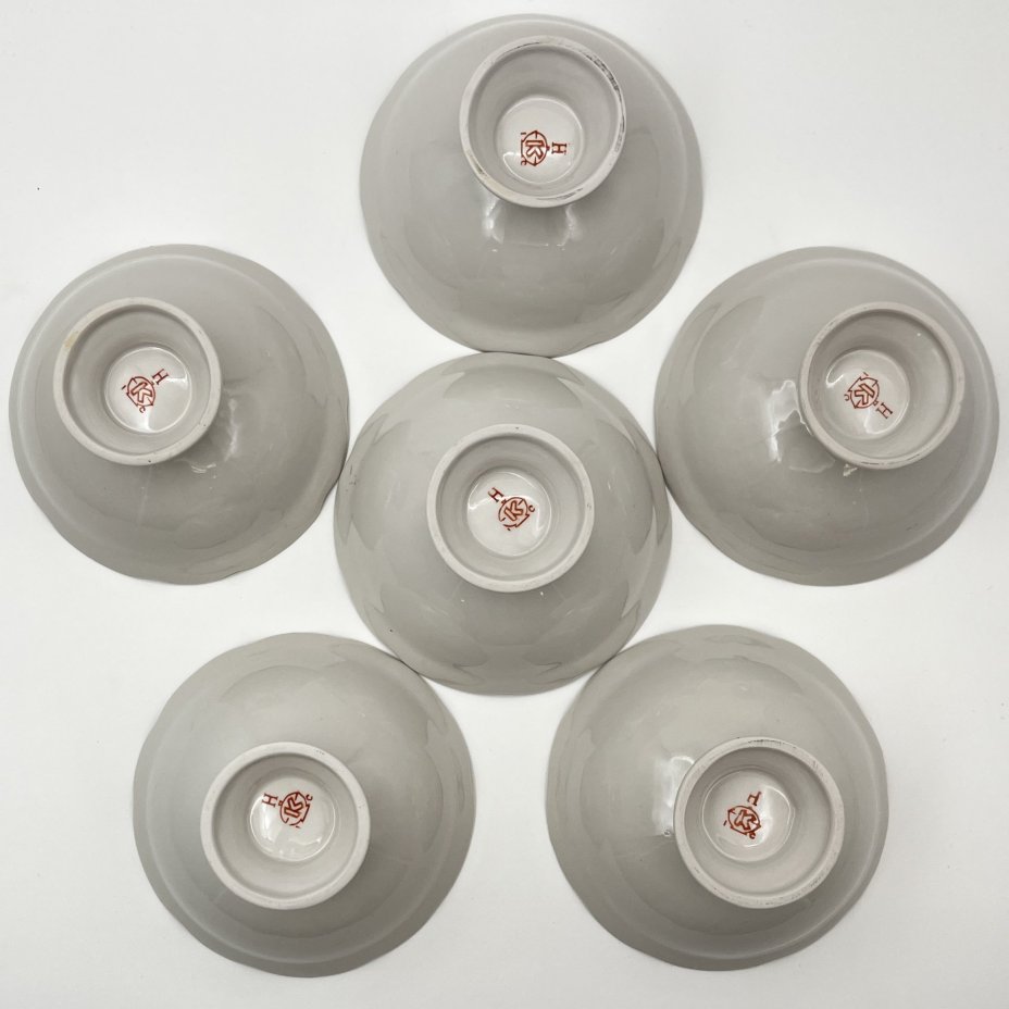 Набор из 6-ти пиал (мисок) с растительным декором, фарфор, роспись, золочение, Коростенский фарфоровый завод (КФЗ), СССР, 1970-1990 гг.