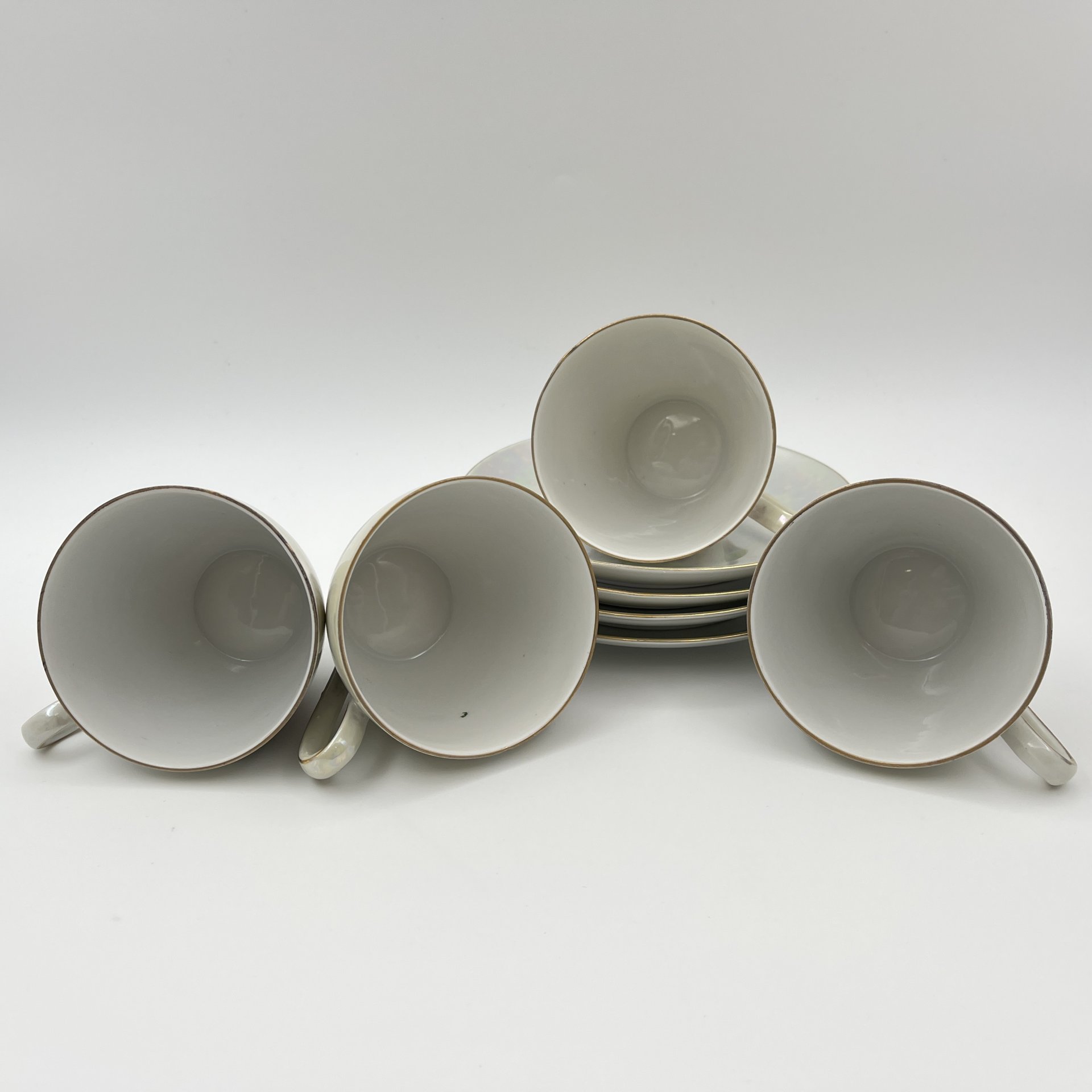 Набор из четырех чайных пар "Мадонна", фарфор, деколь, люстр, золочение, Kahla, ГДР, 1960-1990 гг.