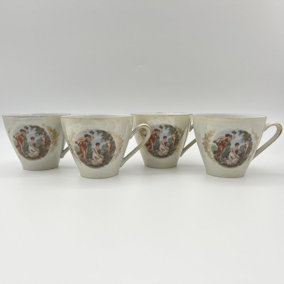 Набор из четырех чайных пар "Мадонна", фарфор, деколь, люстр, золочение, Kahla, ГДР, 1960-1990 гг.