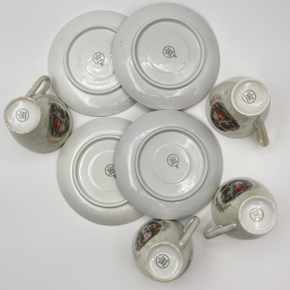 Набор из четырех чайных пар "Мадонна", фарфор, деколь, люстр, золочение, Kahla, ГДР, 1960-1990 гг.