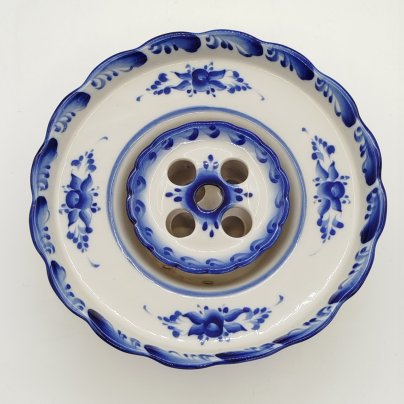 Ваза-подставка для цветов (роуз-боул, rose-bowl), фарфор, роспись, Гжельская фарфоровая мануфактура «Галактика», Российская Федерация, 1990-2015 гг.