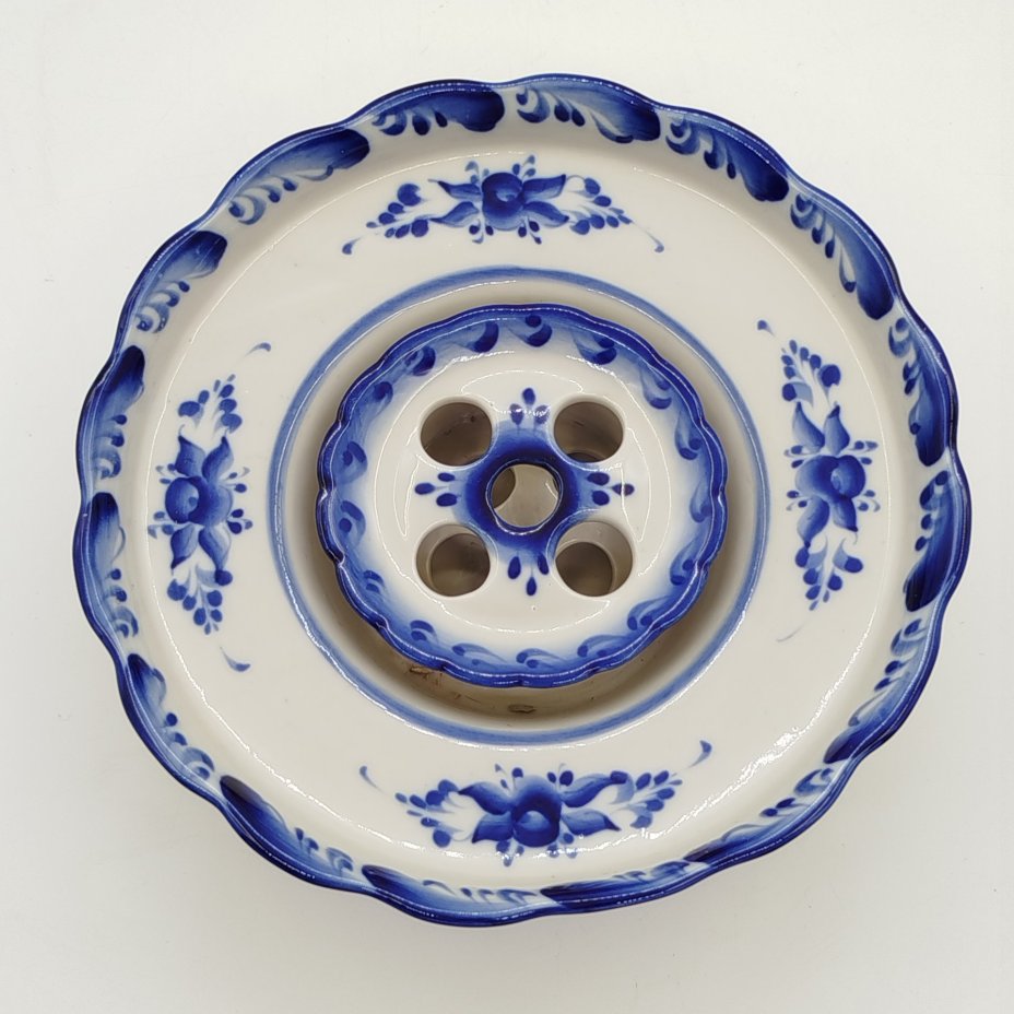 Ваза-подставка для цветов (роуз-боул, rose-bowl), фарфор, роспись, Гжельская фарфоровая мануфактура «Галактика», Российская Федерация, 1990-2015 гг.