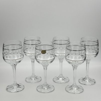 Набор бокалов на фигурной ножке на 6 персон, украшенные декором "горошек", Bohemia Glass