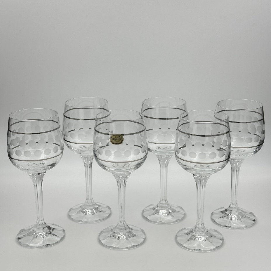 Набор бокалов на фигурной ножке на 6 персон, украшенные декором "горошек", Bohemia Glass