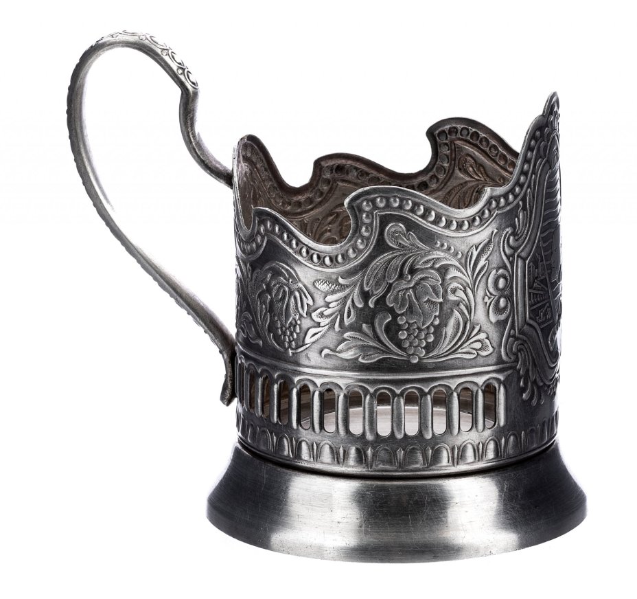 Подстаканник "К 100-летию Ленина 1870-1970" в наборе со стаканом, мельхиор, стекло, Кольчугинский завод цветных металлов, СССР, 1961-1976 гг., Кольчугинский завод цветных металлов