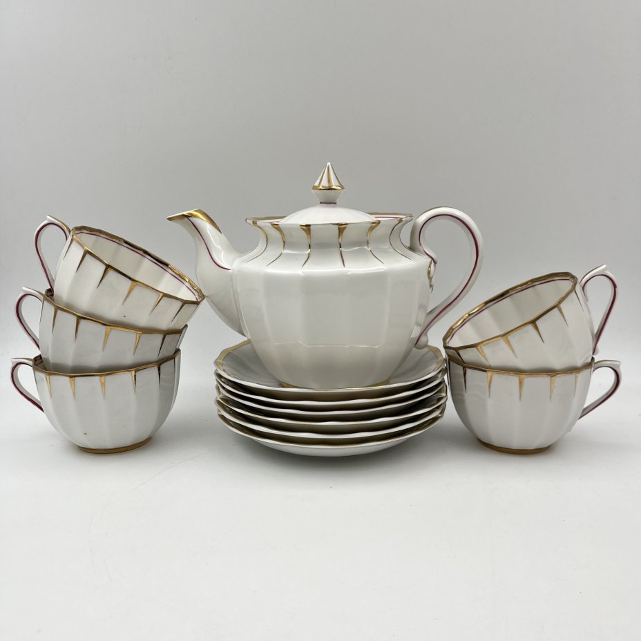 Набор чайный с рельефным лаконичным декором на 5 персон (12 предметов), форма "Ампир"