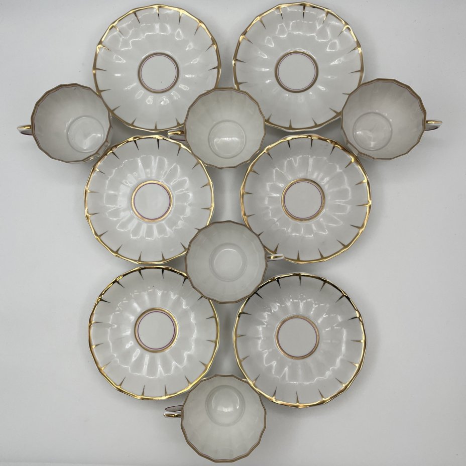 Набор чайный с рельефным лаконичным декором на 5 персон (12 предметов), форма "Ампир"