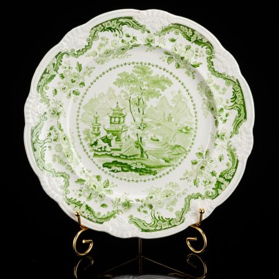 Тарелка с пейзажным и растительным декором в стиле шинуазри, Davenport Pottery Co.