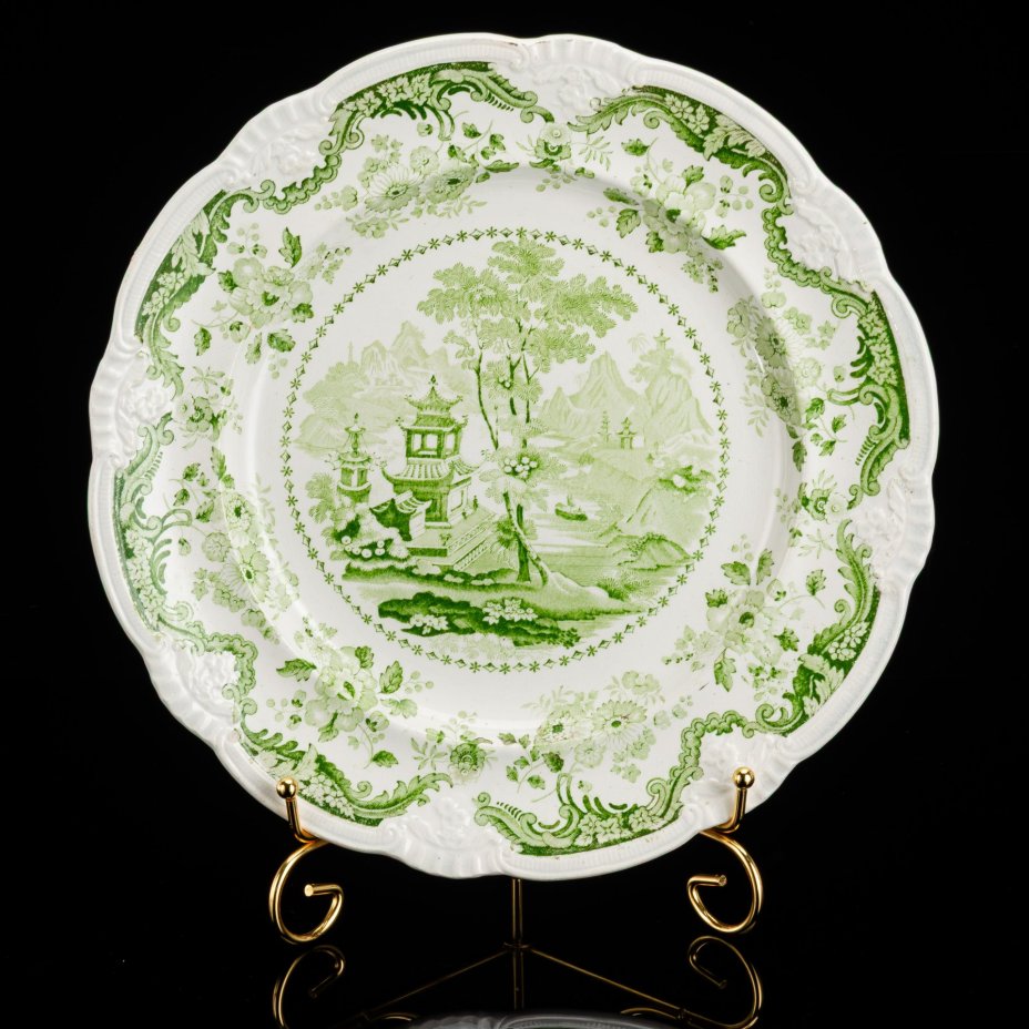 Тарелка с пейзажным и растительным декором в стиле шинуазри, Davenport Pottery Co.