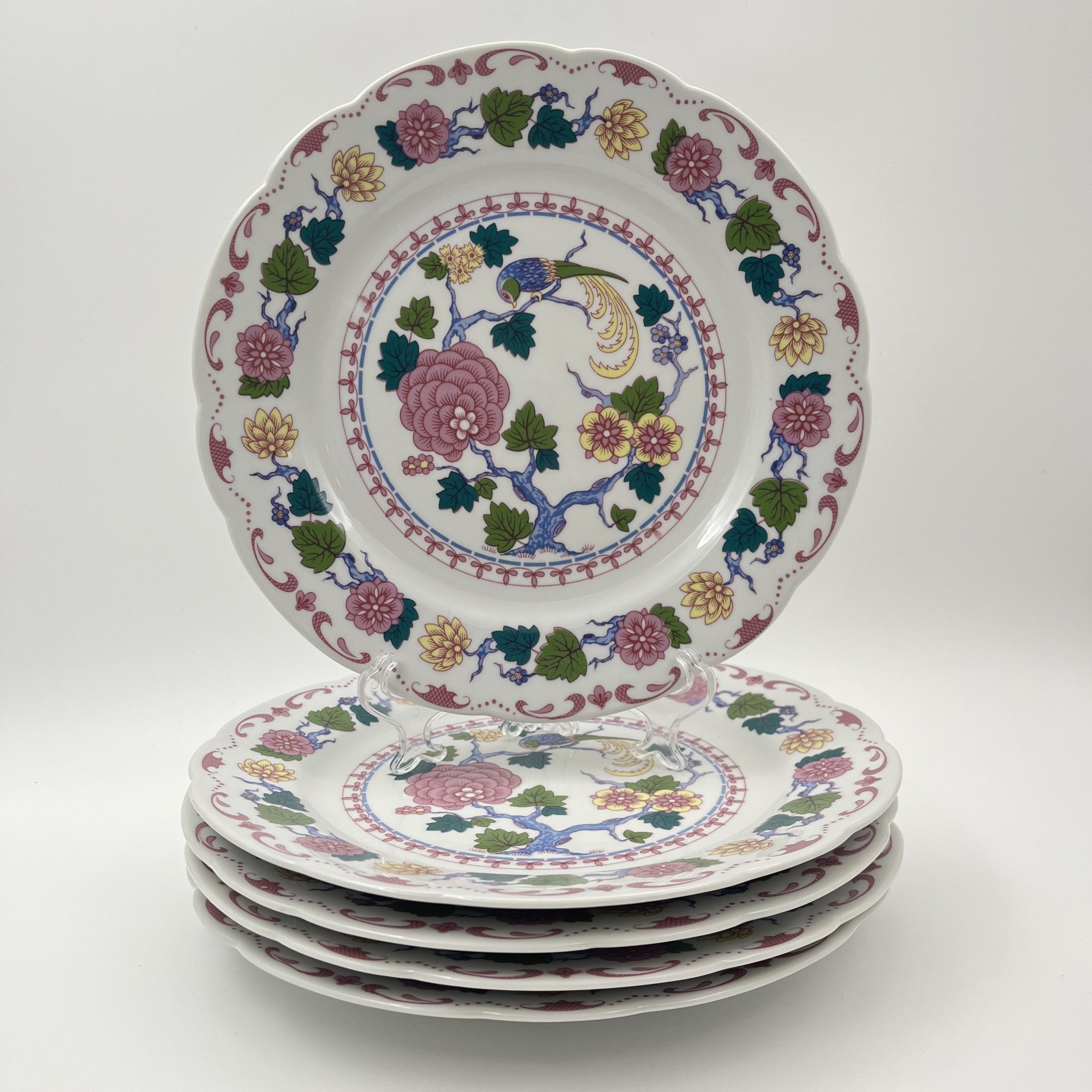 Набор тарелок обеденных на 5 персон "Райские птицы", выполненных в восточном стиле, фарфор, деколь, Kahla, ГДР, 1968-1987 гг.
