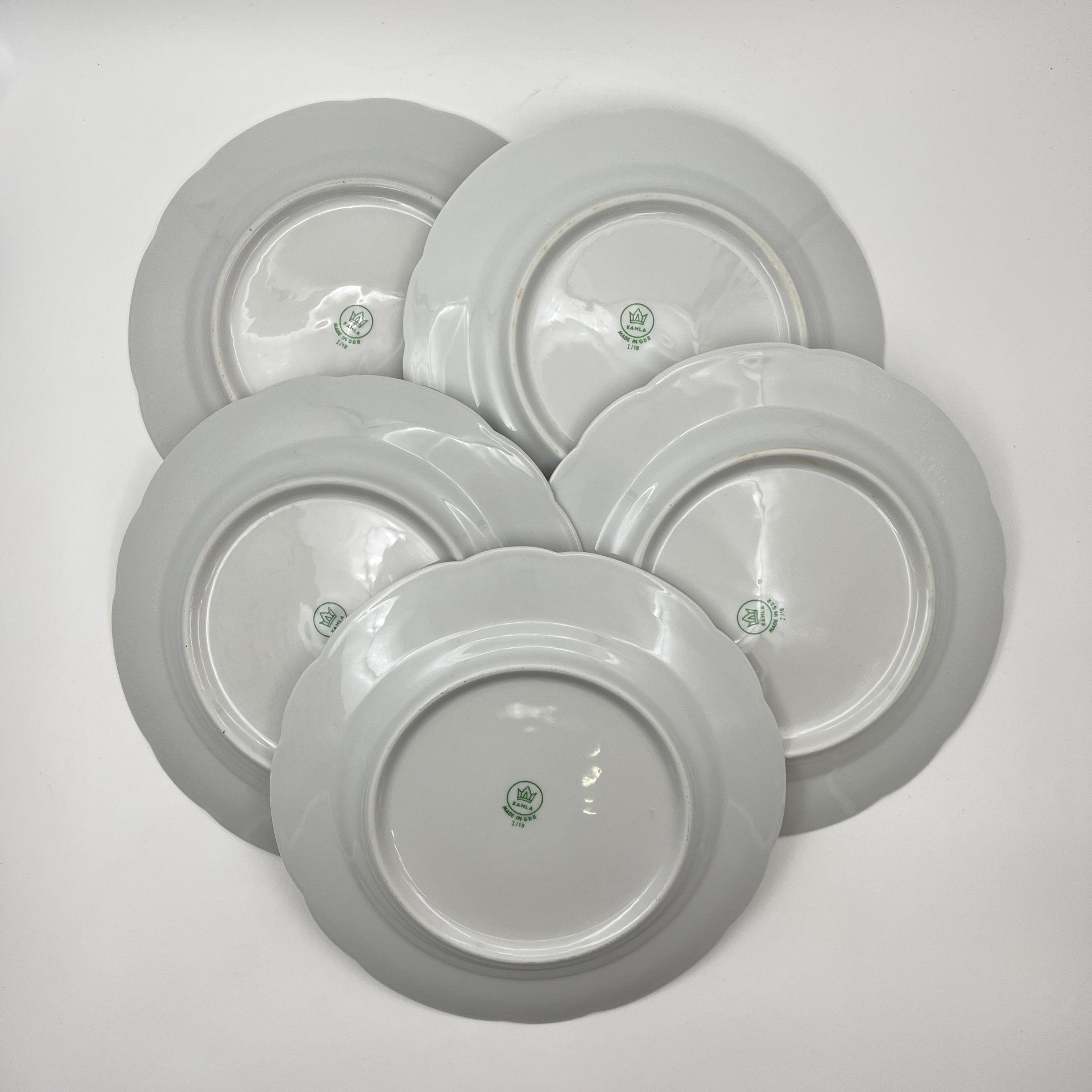 Набор тарелок обеденных на 5 персон "Райские птицы", выполненных в восточном стиле, фарфор, деколь, Kahla, ГДР, 1968-1987 гг.