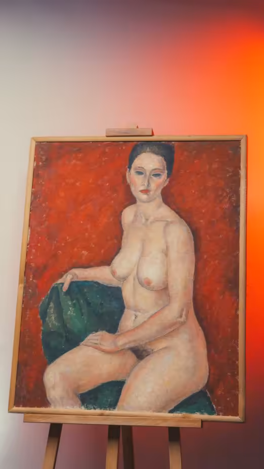Картина "Обнажённая на красном фоне" (ню), неизвестный художник