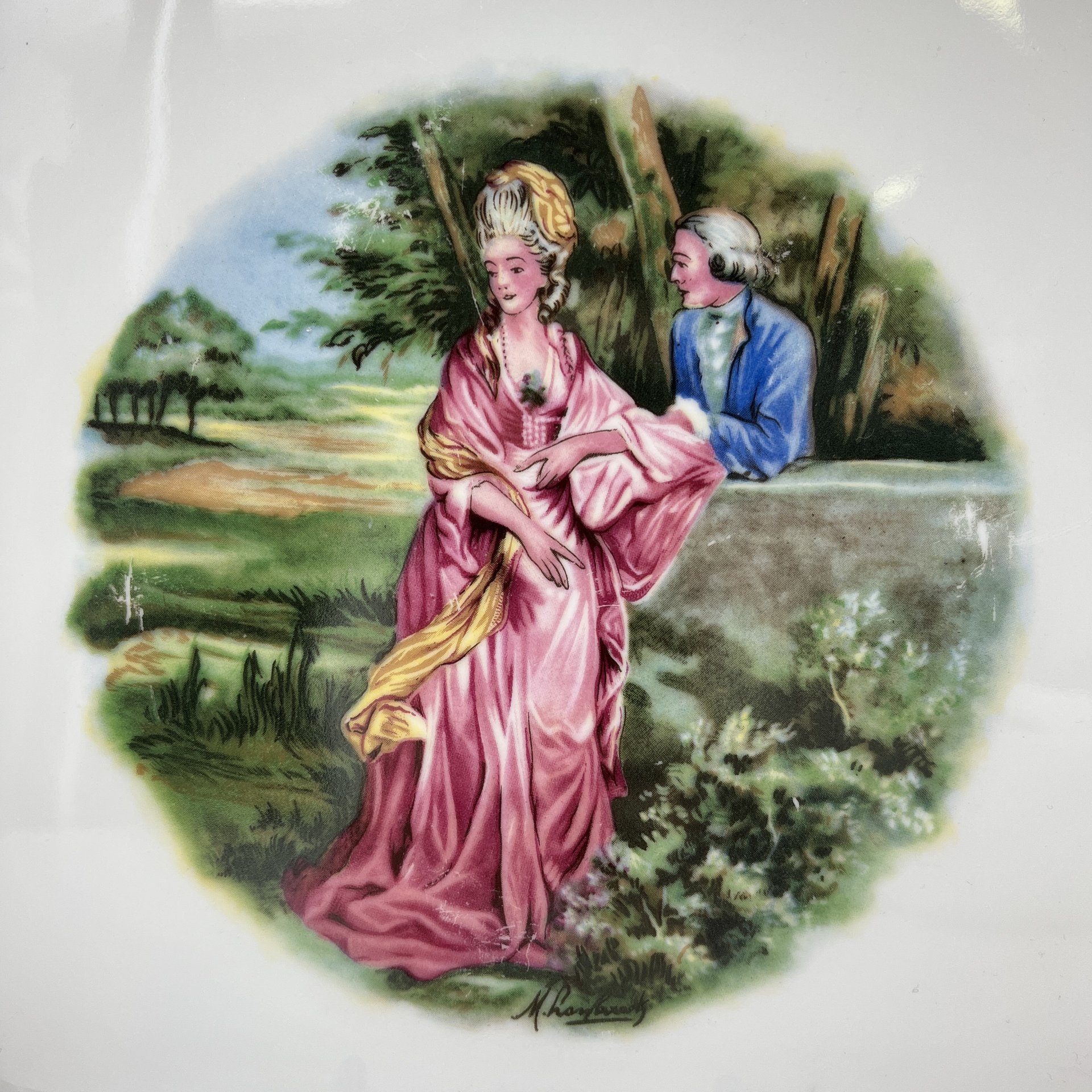 Салатник и блюдо, украшенные изображением галантной сцены, Royal Schwabap, фарфор, деколь, Нидерланды, 1970-1990 гг.