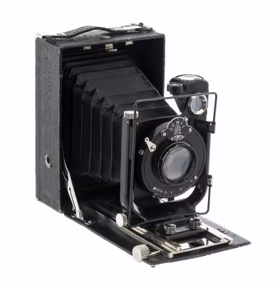Фотоаппарат пластиночный "Фотокор-1" с объективом «Ортагоз» 4,5/135, металл, кожзаменитель, завод "ГОМЗ", Ленинград, СССР, 1930-1941 гг., Государственный оптико-механический завод имени ОГПУ (ГОМЗ)