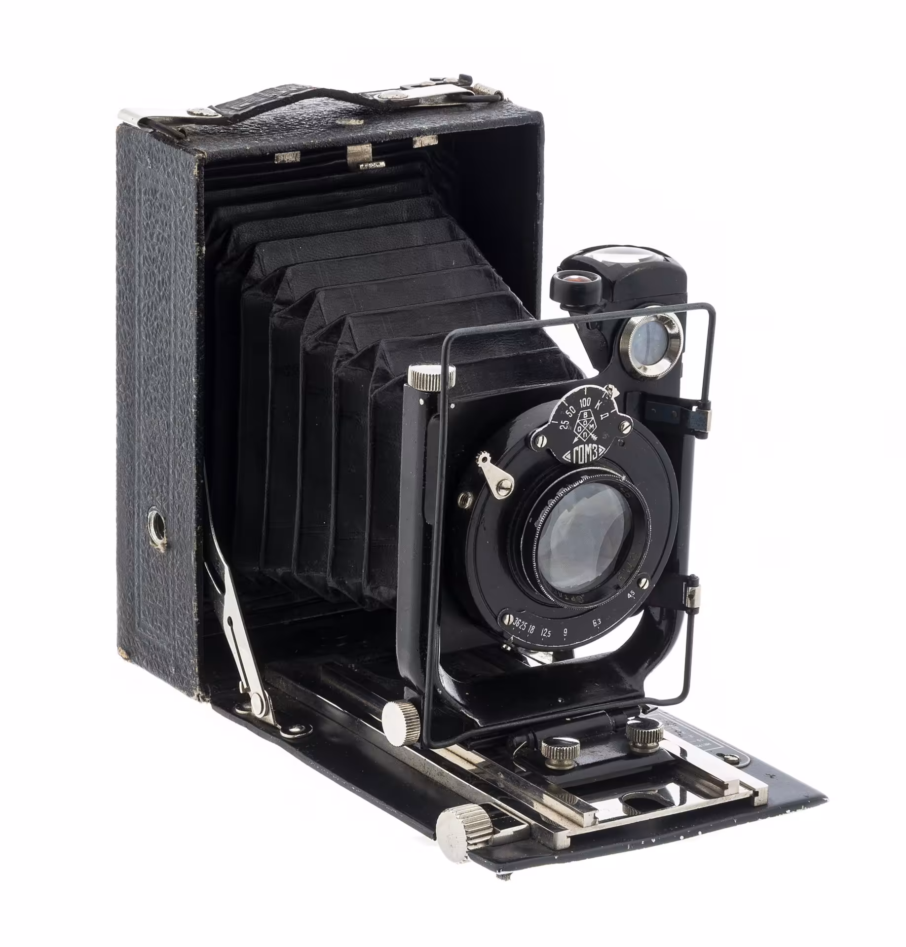 Фотоаппарат пластиночный "Фотокор-1" с объективом «Ортагоз» 4,5/135, металл, кожзаменитель, завод "ГОМЗ", Ленинград, СССР, 1930-1941 гг., Государственный оптико-механический завод имени ОГПУ (ГОМЗ)